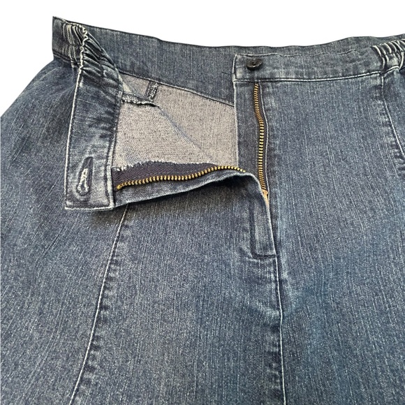 Chadwicks Dark Blue A-Line Midi Flare Skirt 16P Zip Front Elastic Waist - Picture 3 of 8